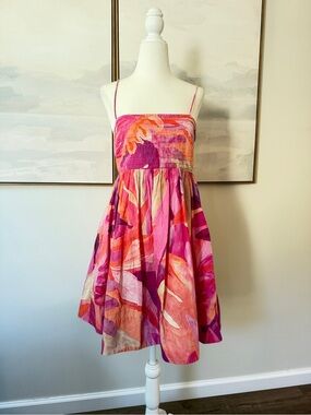 H&M Pink Bright Floral Babydoll Mini Dress Size Small